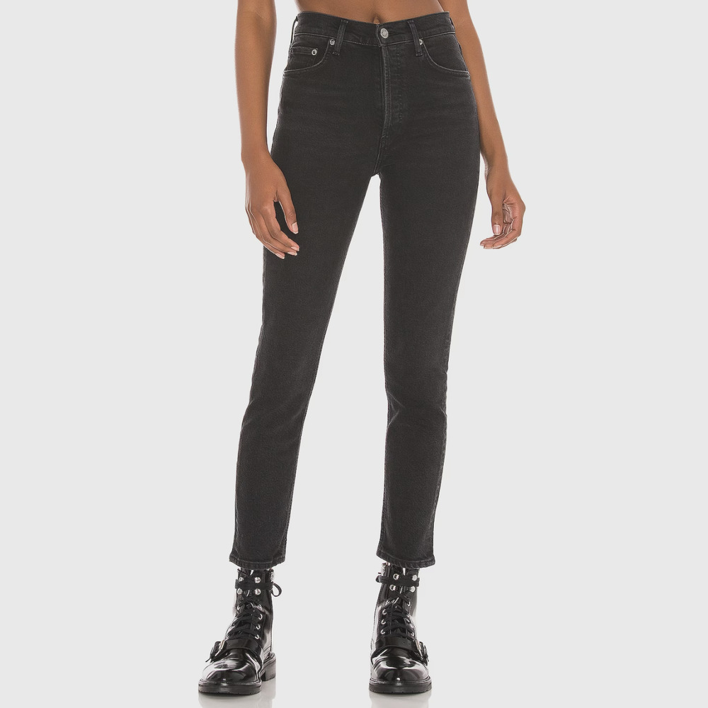 AGOLDE Nico High Rise Slim Black Wash Button Fly Jeans Size 26